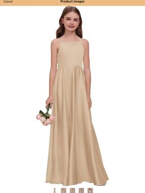 Amazon Girls' Long Satin Formal Dress in Cream